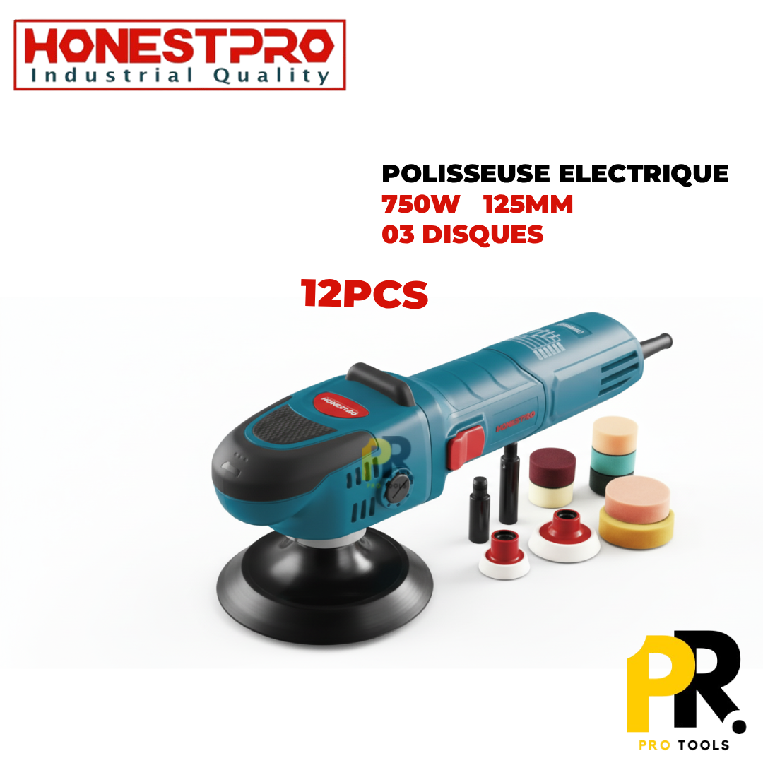 POLISSEUSE ELECTRIQUE 750W 125MM AVEC 12PCS HONESTPRO | YAE2227 آلة تلميع كهربائية