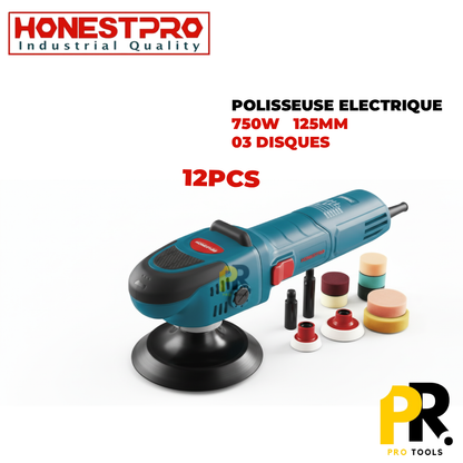 POLISSEUSE ELECTRIQUE 750W 125MM AVEC 12PCS HONESTPRO | YAE2227 آلة تلميع كهربائية