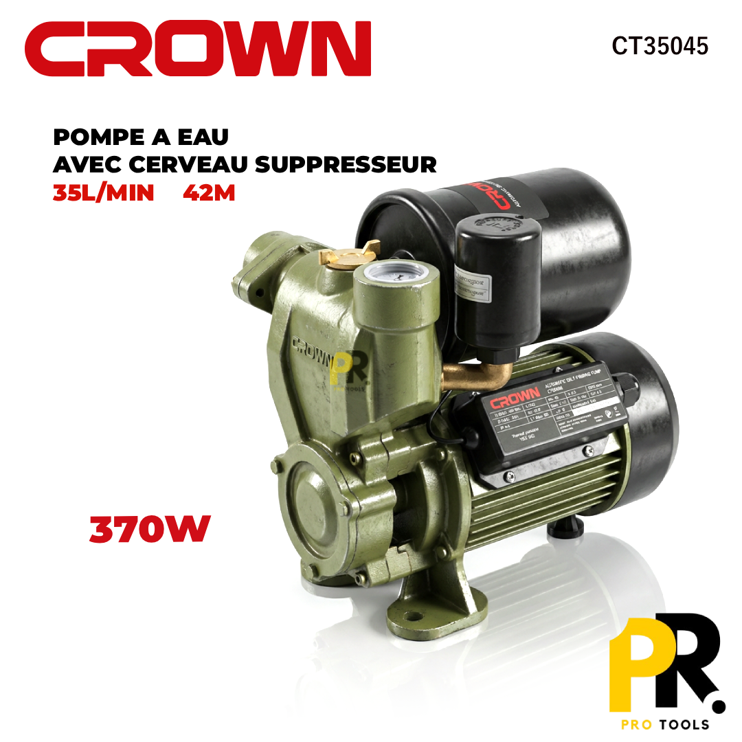 POMPE A EAU AVEC CERVEAU SUPPRESSEUR 370W 35L/MIN CROWN | CT35045 مضخة مياه