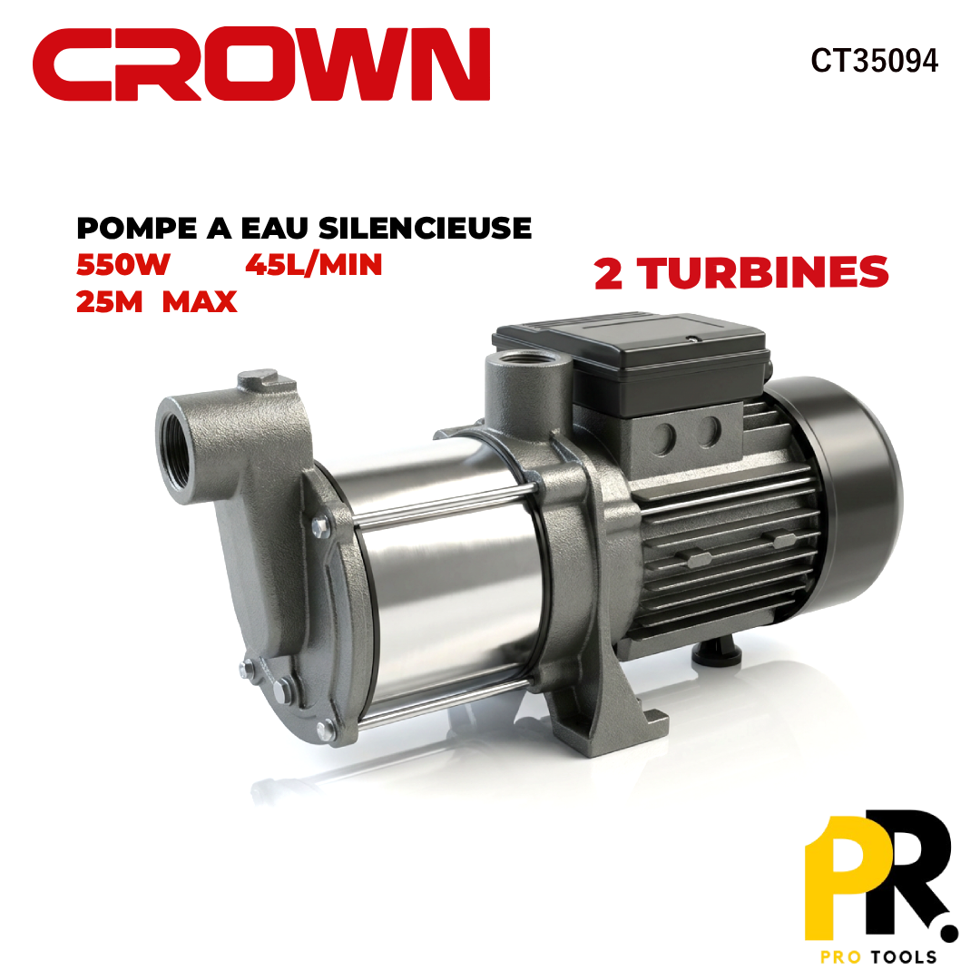POMPE A EAU SILENCIEUSE 2 TURBINES 550W CROWN | CT35094 RS2 مضخة