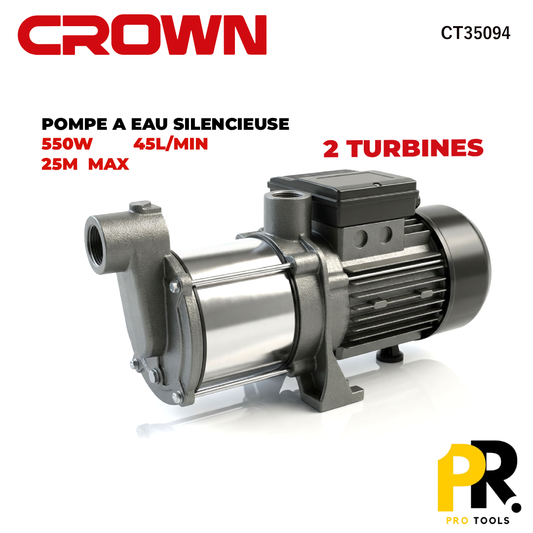 POMPE A EAU SILENCIEUSE 2 TURBINES 550W CROWN | CT35094 RS2 مضخة
