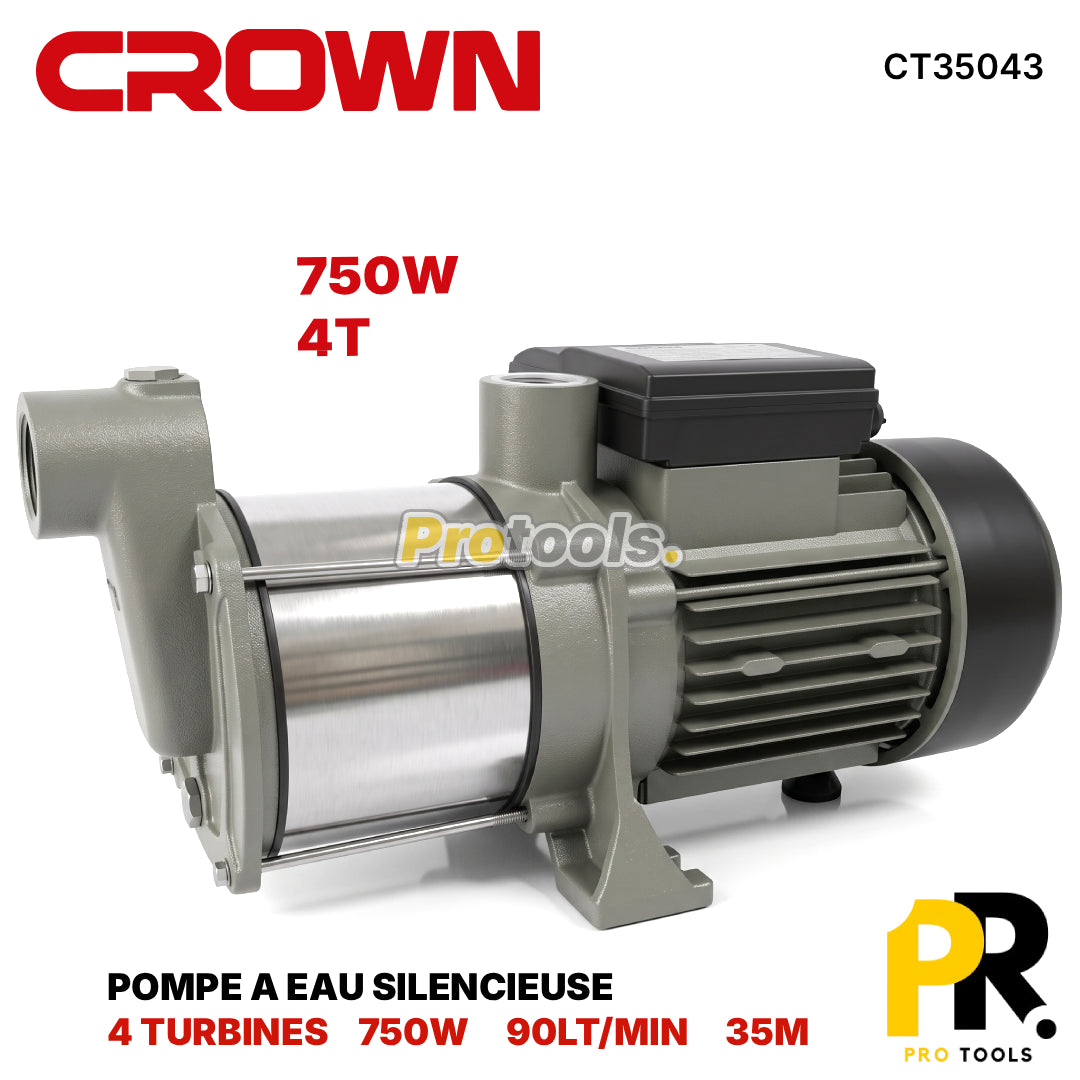 POMPE A EAU SILENCIEUSE 4 TURBINES 750W CROWN [CT35043] RS4 مضخة
