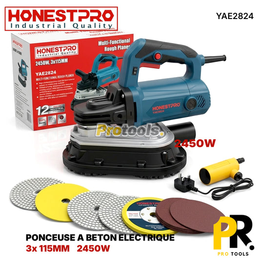 PONCEUSE A BETON ELECTRIQUE 3 DISQUES 115MM 2450W HONESTPRO [YAE2824] صنفرة خرسانة