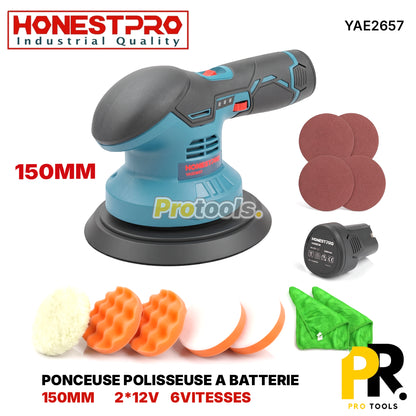 PONCEUSE POLISSEUSE A BATTERIE 150MM 12V 2.0AH HONESTPRO [YAE2657] جهاز تلميع