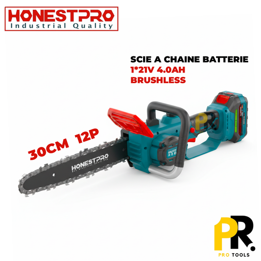 SCIE A CHAINE BATTERIE 12'POUCE 30CM 21V 4.0AH HONESTPRO [YAE2663] منشار الخشب