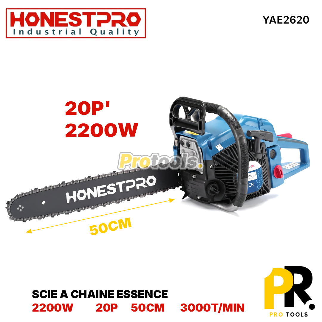 SCIE A CHAINE ESSENCE 20P 50CM 2200W HONESTPRO [YAE2620] منشار الخشب بالبنزين