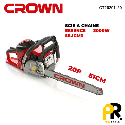 SCIE A CHAINE ESSENCE 20P 51CM 3000W CROWN | CT20201-20 منشار الخشب بالبنزين