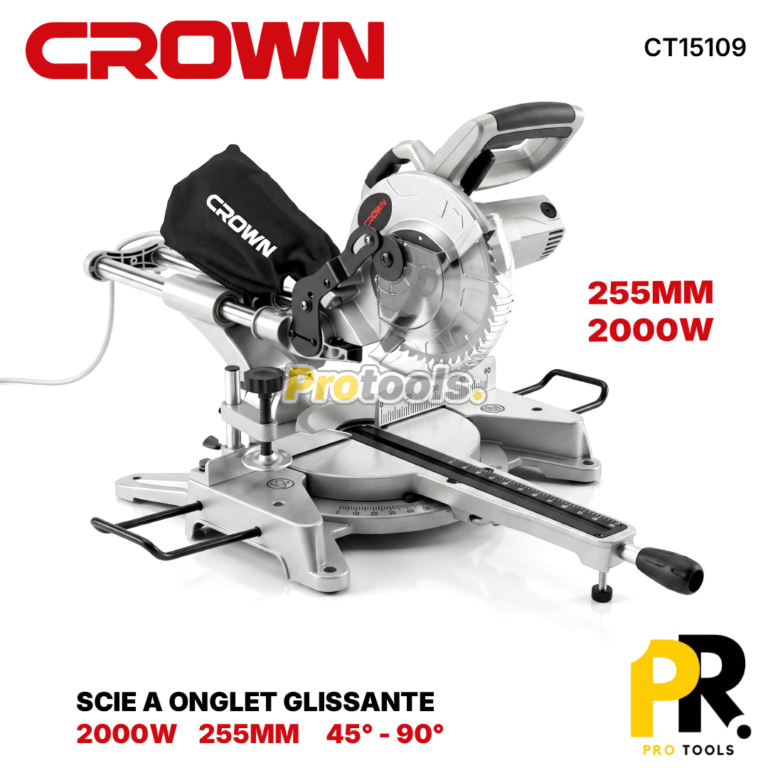 SCIE A ONGLET GLISSIERE ELECTRIQUE 2000W 255MM CROWN [CT15109] منشار منزلق