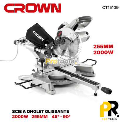 SCIE A ONGLET GLISSIERE ELECTRIQUE 2000W 255MM CROWN [CT15109] منشار منزلق