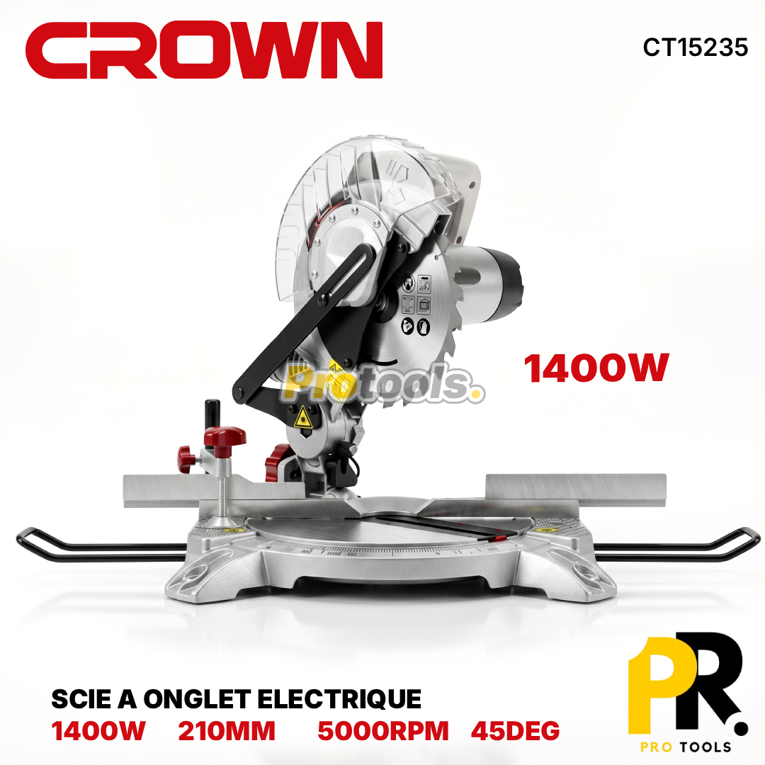 SCIE A ONGLET ELECTRIQUE 210MM 1400W CROWN | CT15235 منشار طاولة