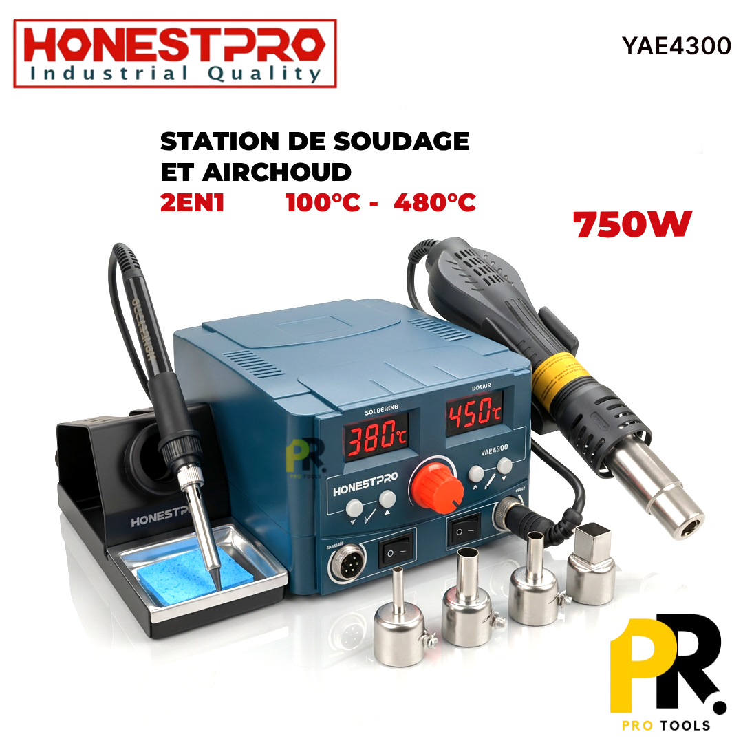 STATION DE SOUDAGE ET AIRCHOUD 2EN1 750W HONESTPRO | YAE4300 محطة لحام وهواء ساخن