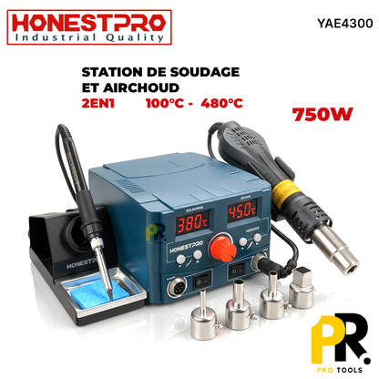 STATION DE SOUDAGE ET AIRCHOUD 2EN1 750W HONESTPRO | YAE4300 محطة لحام وهواء ساخن