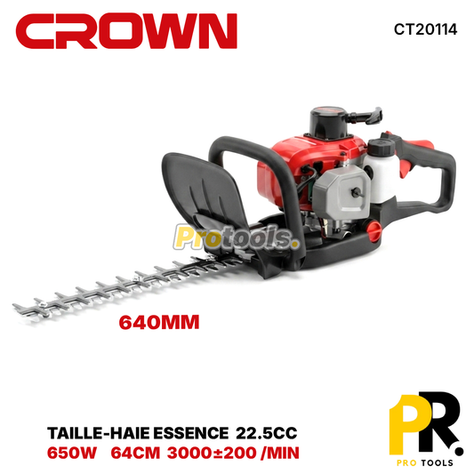 TAILLE HAIE ESSENCE 22.5CC 550ML 640MM 650W CROWN [CT20114] مقص تشذيب الأشجار بالبنزين