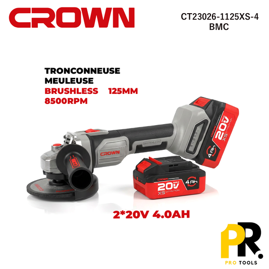 TRONCONNEUSE MEULEUSE ANGULAIRE A BATTERIE 125MM 20V 4.0AH CROWN | CT23026-1125XS-4 BMC الة تقطيع ببطارية