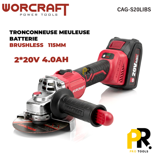 TRONCONNEUSE MEULEUSE BATTERIE 115MM 20V 4.0AH BRUSHLESS WORCRAFT [CAG-S20LIBS] التقطيع