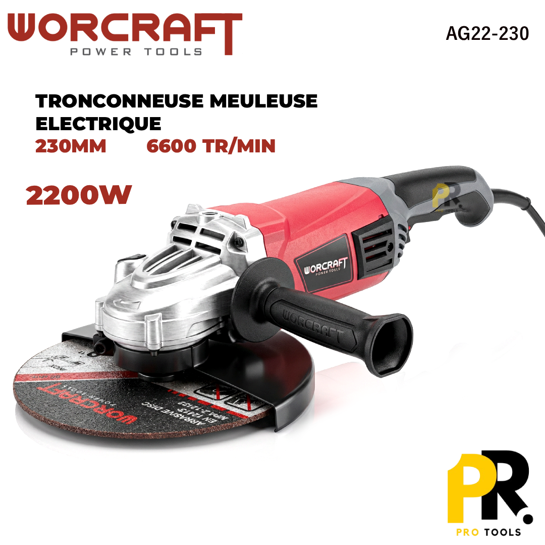 TRONCONNEUSE MEULEUSE ELECTRIQUE 2200W 230MM WORCRAFT | AG22-230 آلة التقطيع