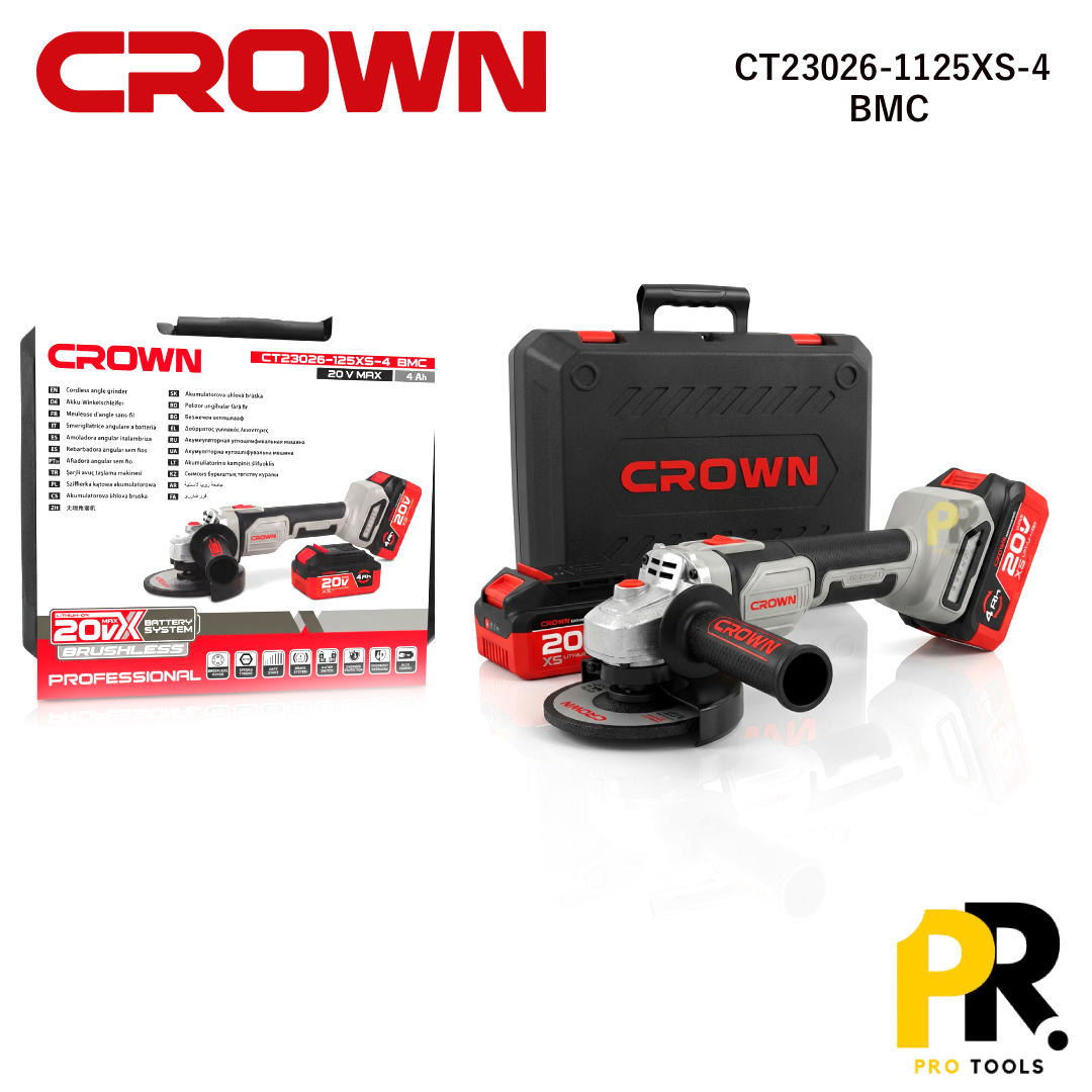 TRONCONNEUSE MEULEUSE ANGULAIRE A BATTERIE 125MM 20V 4.0AH CROWN | CT23026-1125XS-4 BMC الة تقطيع ببطارية