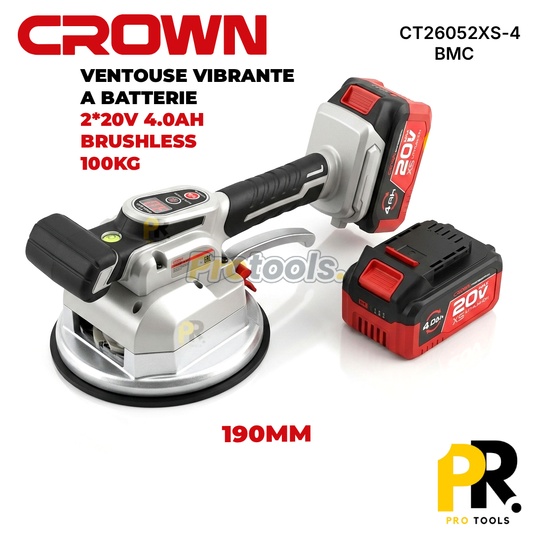 VENTOUSE VIBRANTE A BATTERIE 20V 4.0AH 190MM 100KG BRUSHLESS CROWN [CT26052XS-4] BMC الة وضع السيراميك بالاهتزاز