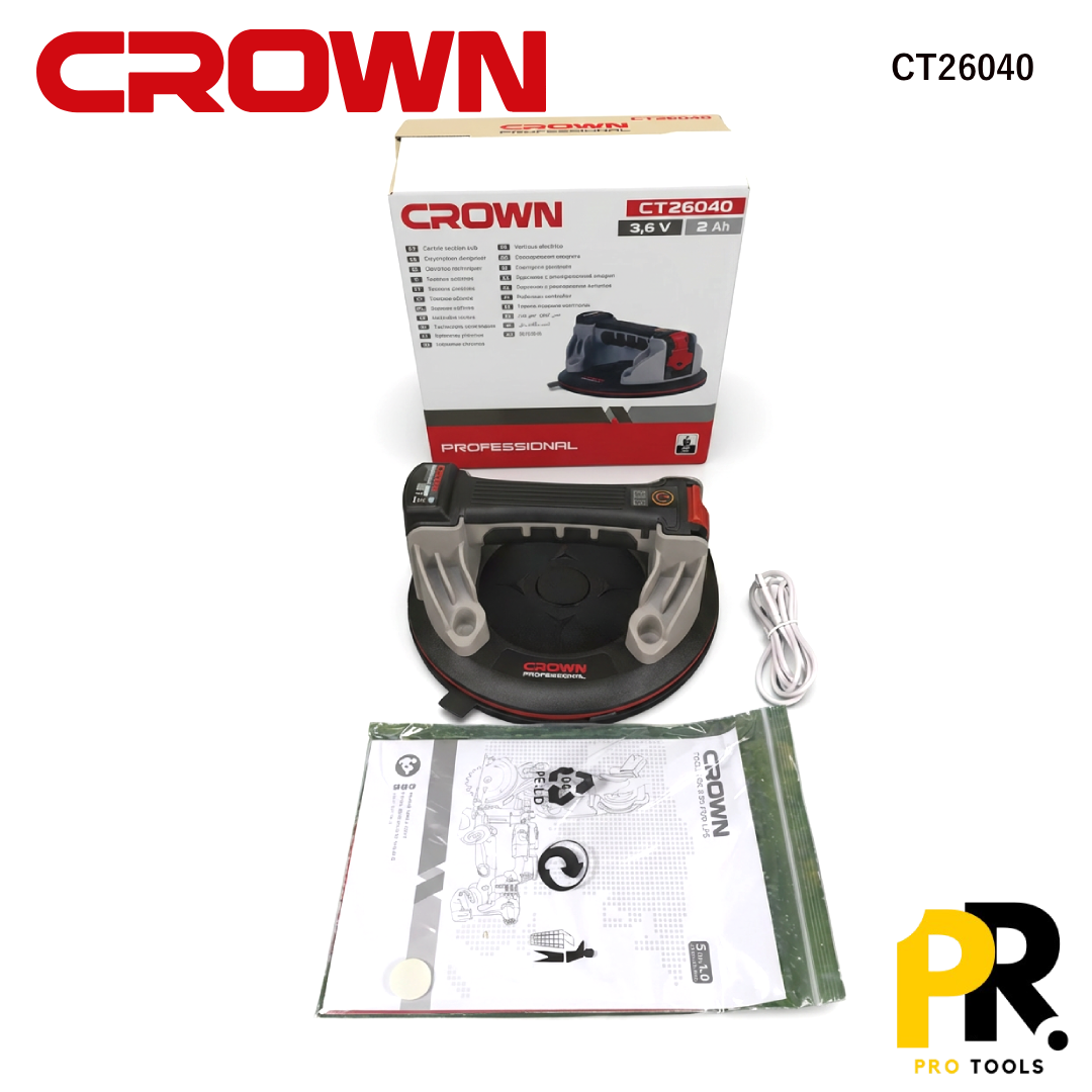 VENTOUSE A POMPE ELECTRIQUE 205MM 168KG 3.6V 2.0AH CROWN | CT26040