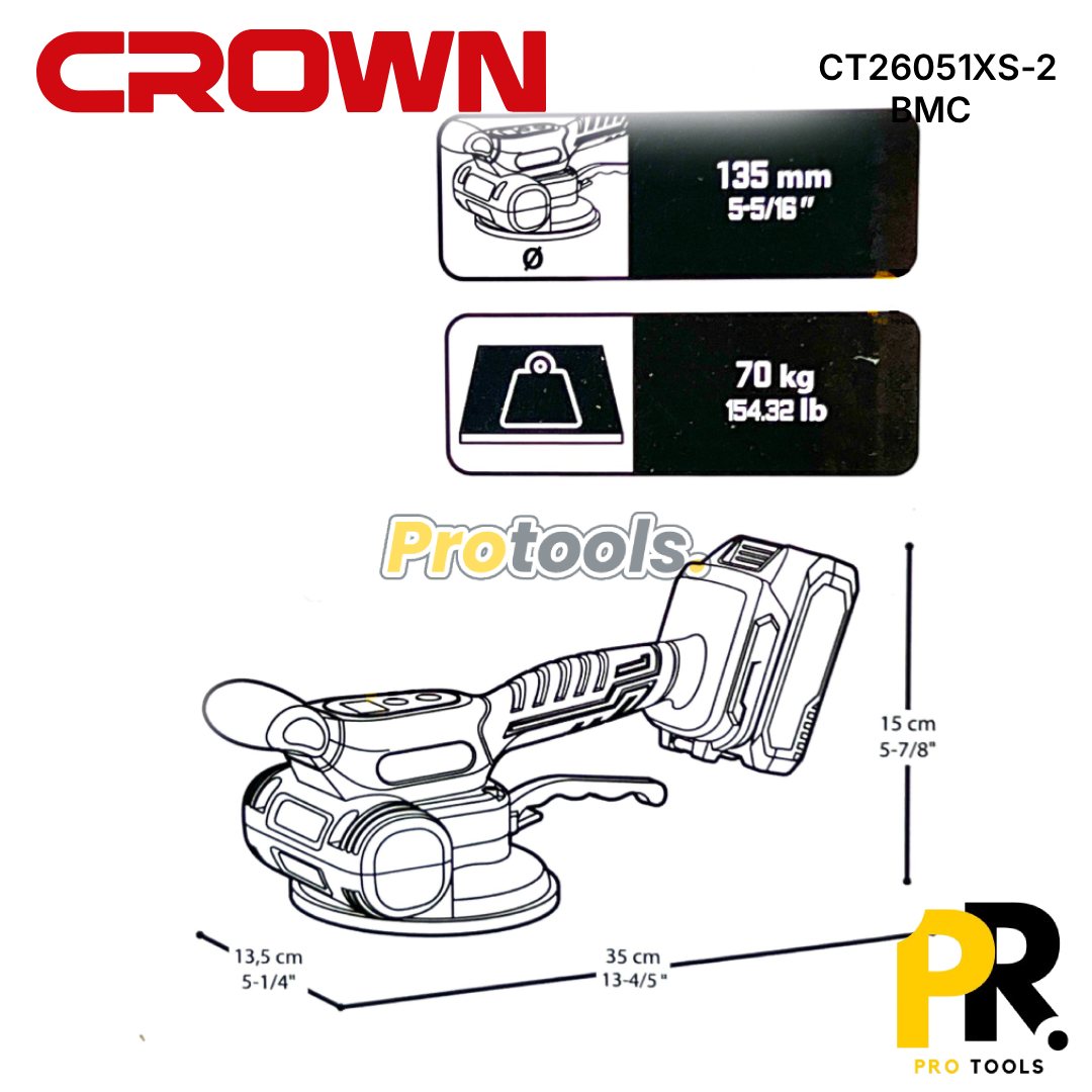 VENTOUSE VIBRANTE A BATTERIE 20V 2.0AH 130MM BRUSHLESS CROWN | CT26051XS-2 BMC الة وضع السيراميك بالاهتزاز