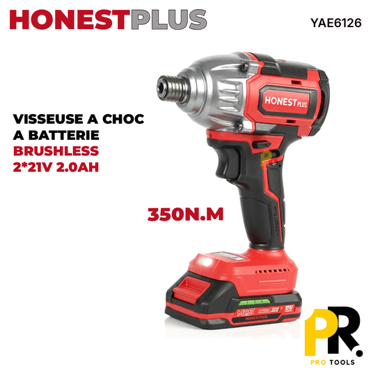VISSEUSE A CHOC A BATTERIE 350N.M 21V 2.0AH BRUSHLESS HONESTPLUS [YAE6126] آلة فك و تركيب البراغي بالصدم