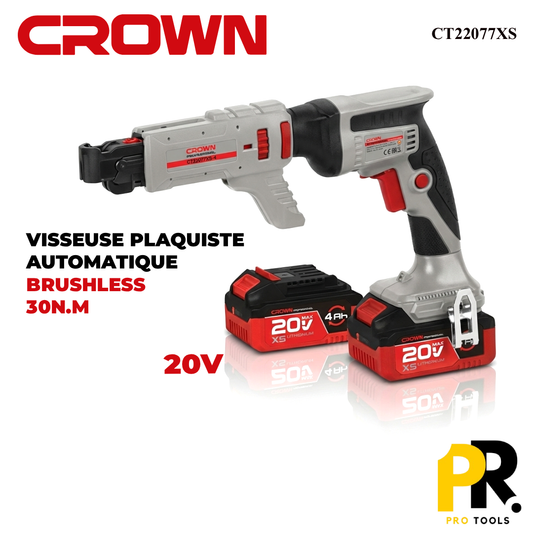 VISSEUSE PLAQUISTE AUTOMATIQUE 20V 4.0AH 30 N.M BRUSHLESS CROWN | CT22077XS مفك براغي للجبس
