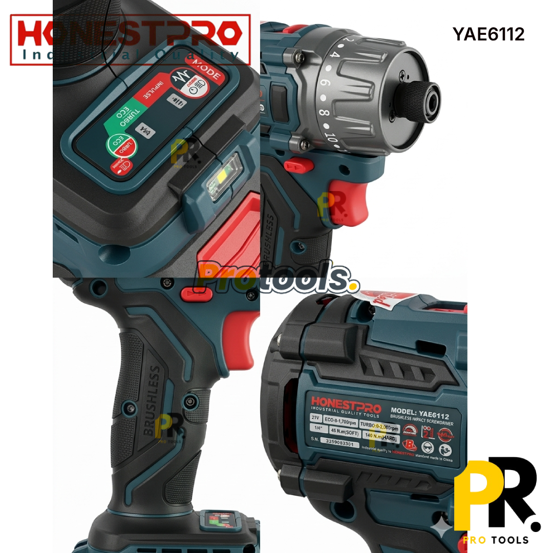 VISSEUSE A CHOC A BATTERIE 21F 2.0AH 140N.M BRUSHLESS HONESTPRO | YAE6112 آلة فك و تركيب البراغي بالصدم