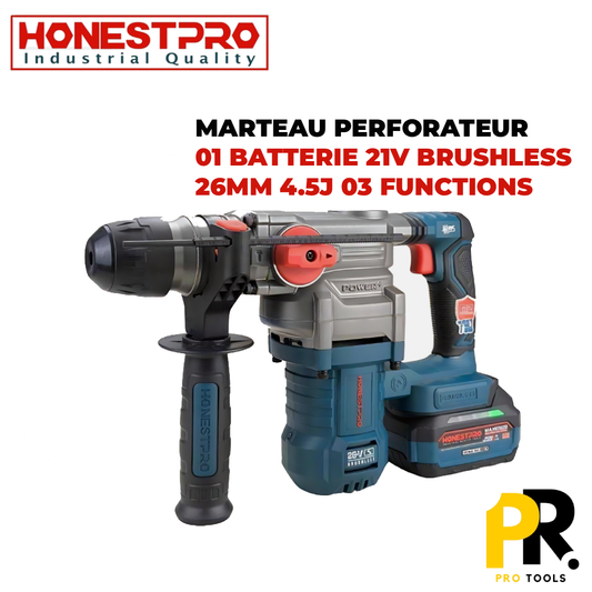 MARTEAU PERFORATEUR 21V 4.0AH 4.5J BRUSHLESS HONESTPRO | YAE2650 مطرقة ثقب وحفر لاسلكية