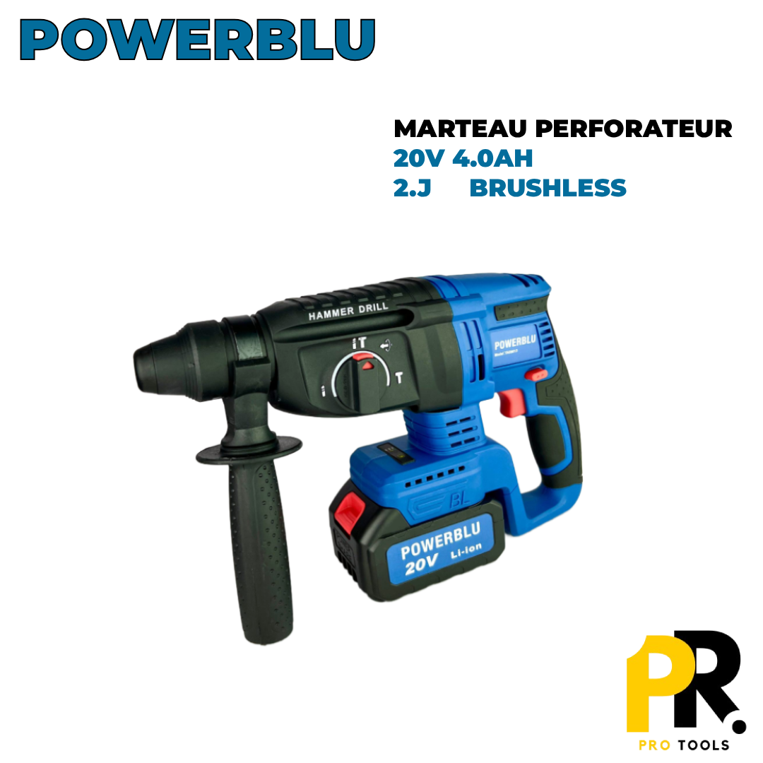 MARTEAU PERFORATEUR 20V 4.0AH 2.0J 20MM POWERBLU | YAE6016 مطرقة ثقب وحفر لاسلكية